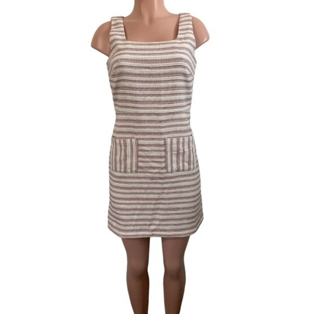 NWT Loft Pink Cream Gold Metallic‎ Striped Tweed Sleeveless Dress Size 2
